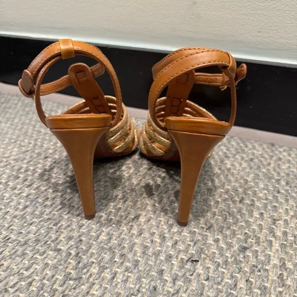 Tory Burch Charlene Tan and Gold Women's Sandals Size 5 Authentic - Picture 3 of 9